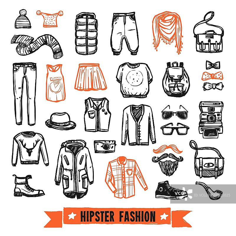 时尚服装潮人涂鸦图标集图片素材