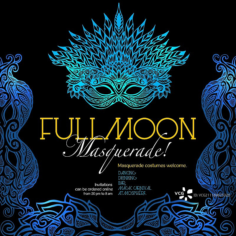 化装舞会派对邀请海报，复古风格威尼斯面具背景矢量图。化装舞会海报图片素材