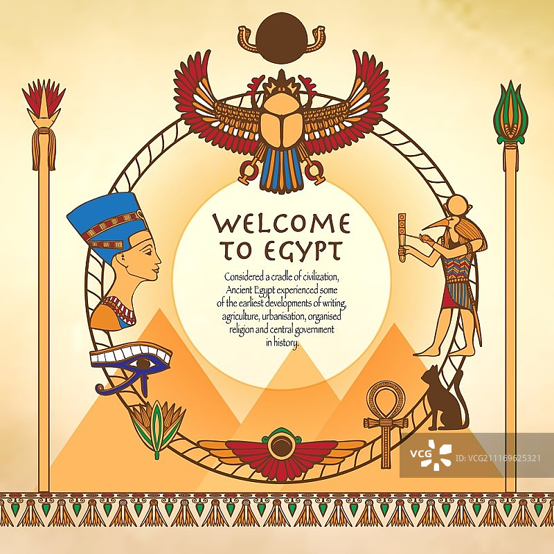 埃及古代符号框架背景矢量图图片素材