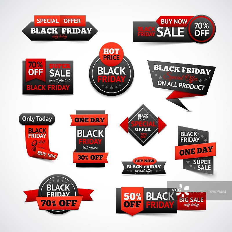 黑色星期五促销和折扣标签集矢量图图片素材
