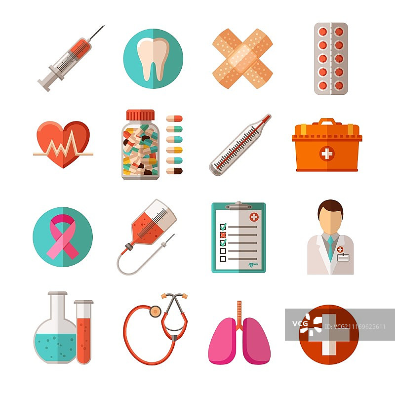 医疗图标素材：医疗设备、药品和平板医疗保健图标集矢量图图片素材
