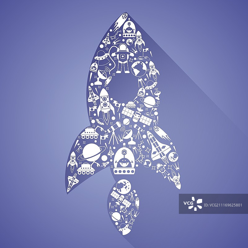 太空火箭插画：白色宇宙科技图标矢量图图片素材