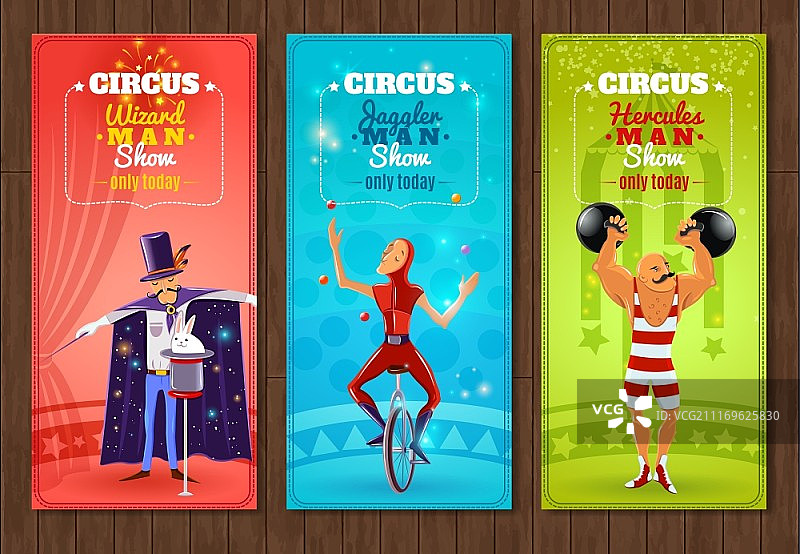 马戏团演出宣传banner：杂耍、大力士和巫师图片素材