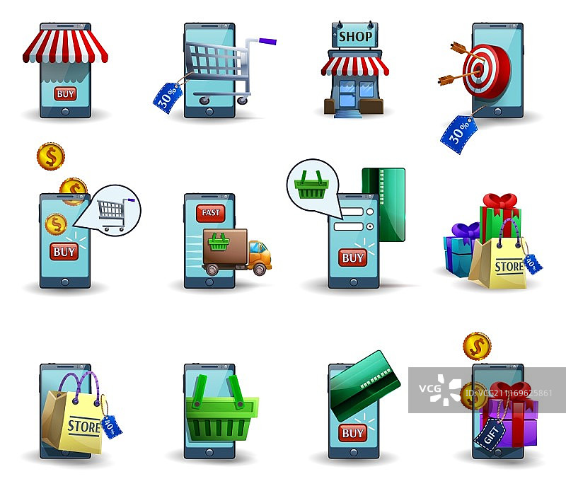 移动电商3D图标：无线数字客户移动电商服务3D图标图片素材