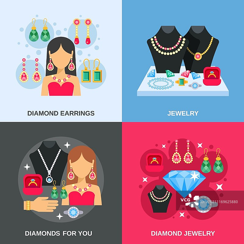珠宝概念图标集：钻石珠宝矢量图图片素材