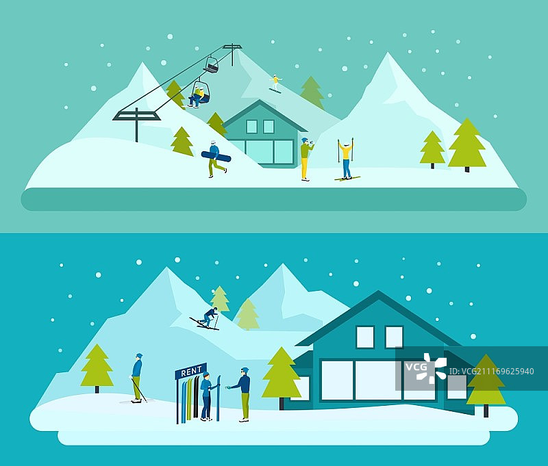 雪山背景滑雪胜地banner宣传单图片素材