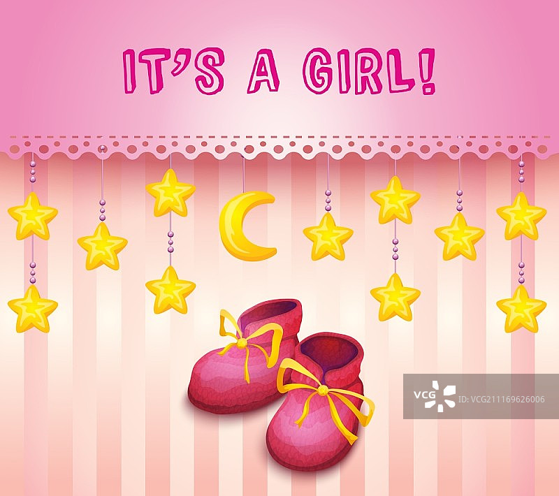 女宝宝派对粉色童鞋邀请函矢量图图片素材