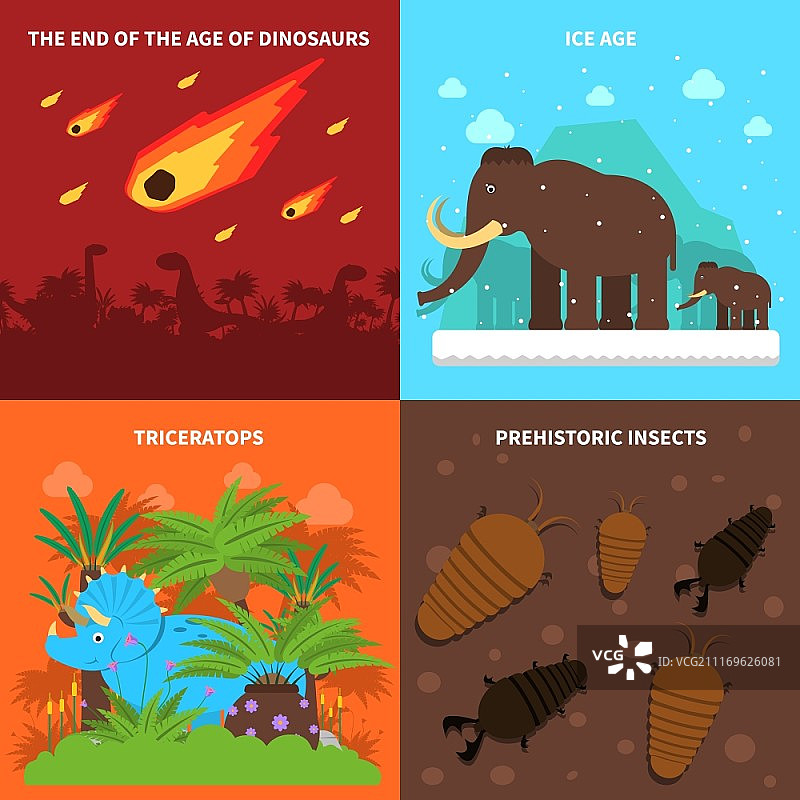 恐龙设计概念合集：含冰河时代动物扁平风格图标图片素材