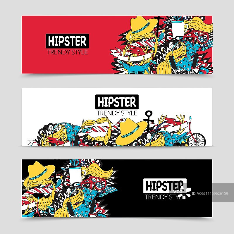 三组时尚互动横幅，具有白色红色和黑色背景抽象矢量图图片素材