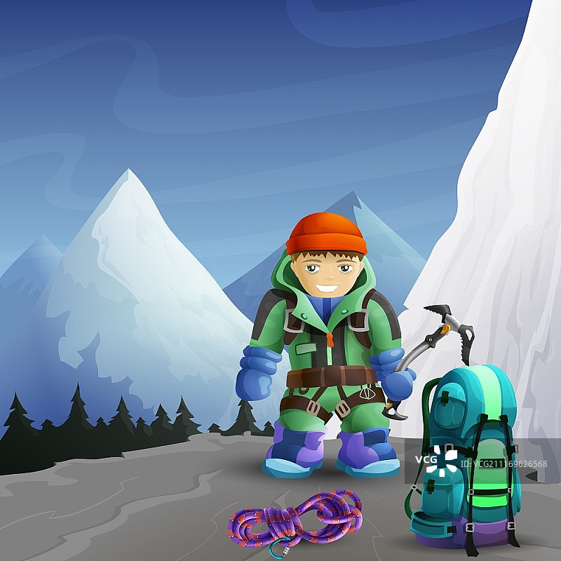 登山者卡通人物背景海报图片素材