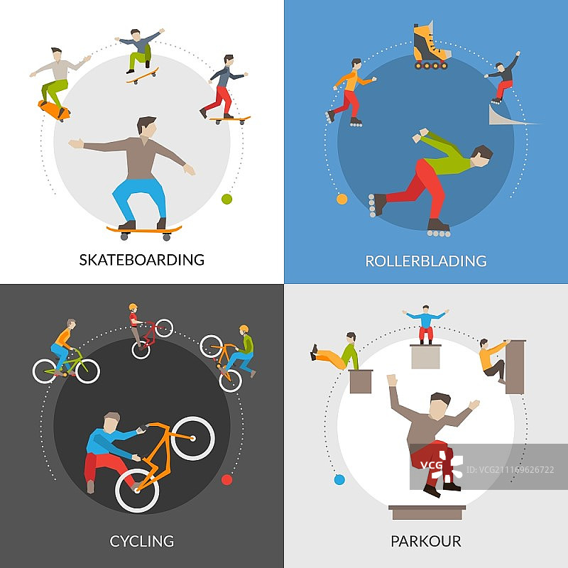 极限城市运动概念：极限运动扁平图标方形概念矢量图图片素材