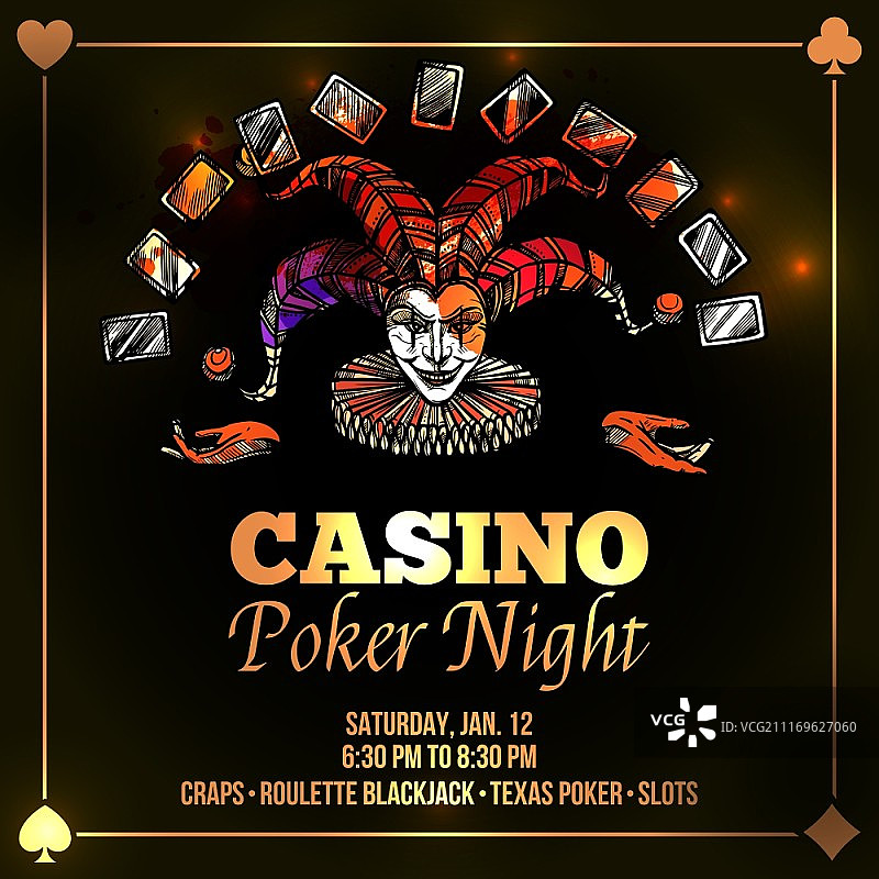 小丑扑克赌场扁平插画图片素材