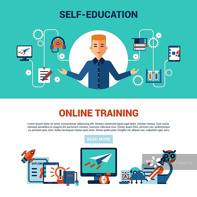 在线教育横幅：在线自学培训图片素材