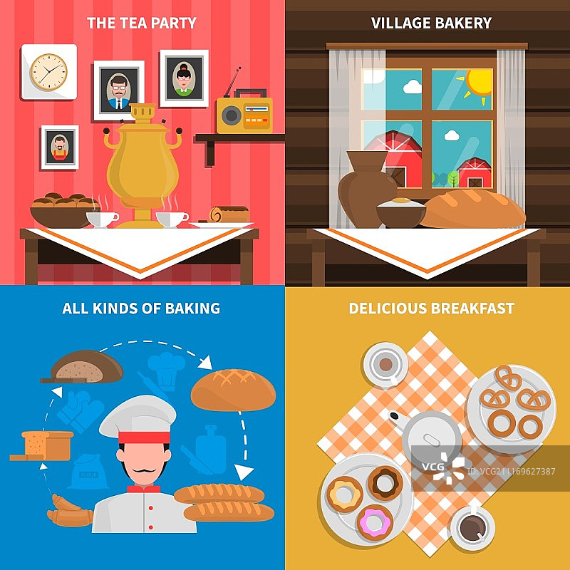 早餐糕点面包店设计概念矢量素材图片素材
