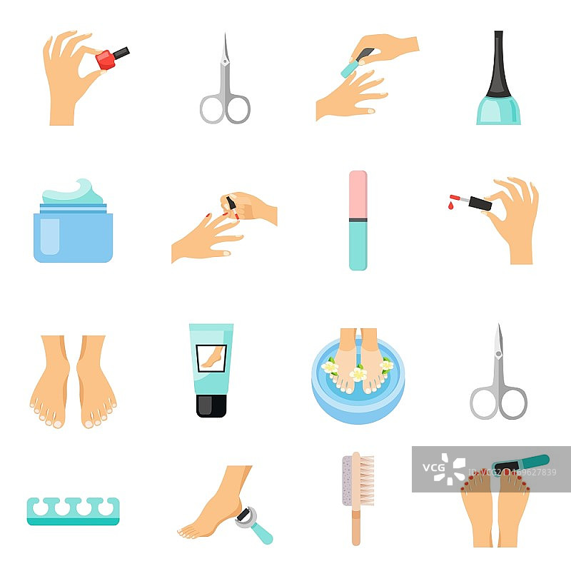 美甲美足扁平风格图标集图片素材