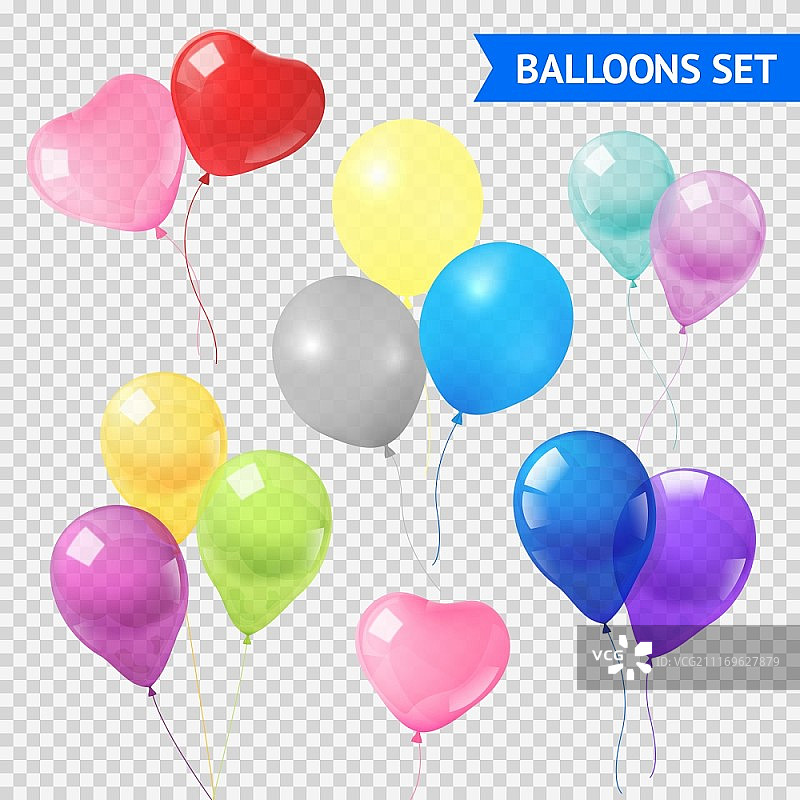 不同形状和颜色的逼真气球矢量图图片素材