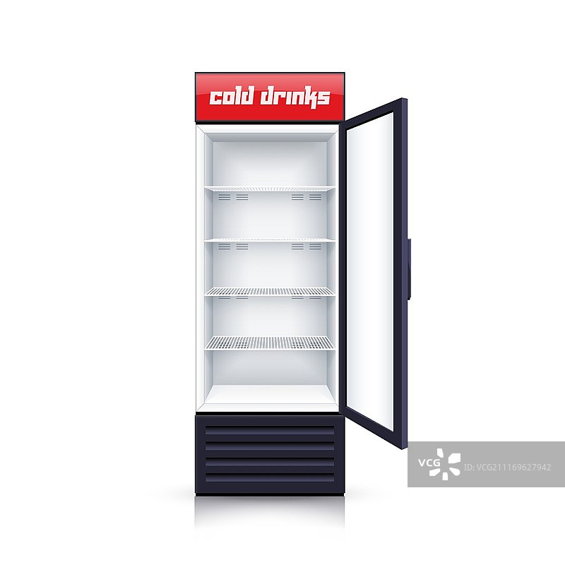 打开的透明冰箱，现代竖版矢量插画图片素材