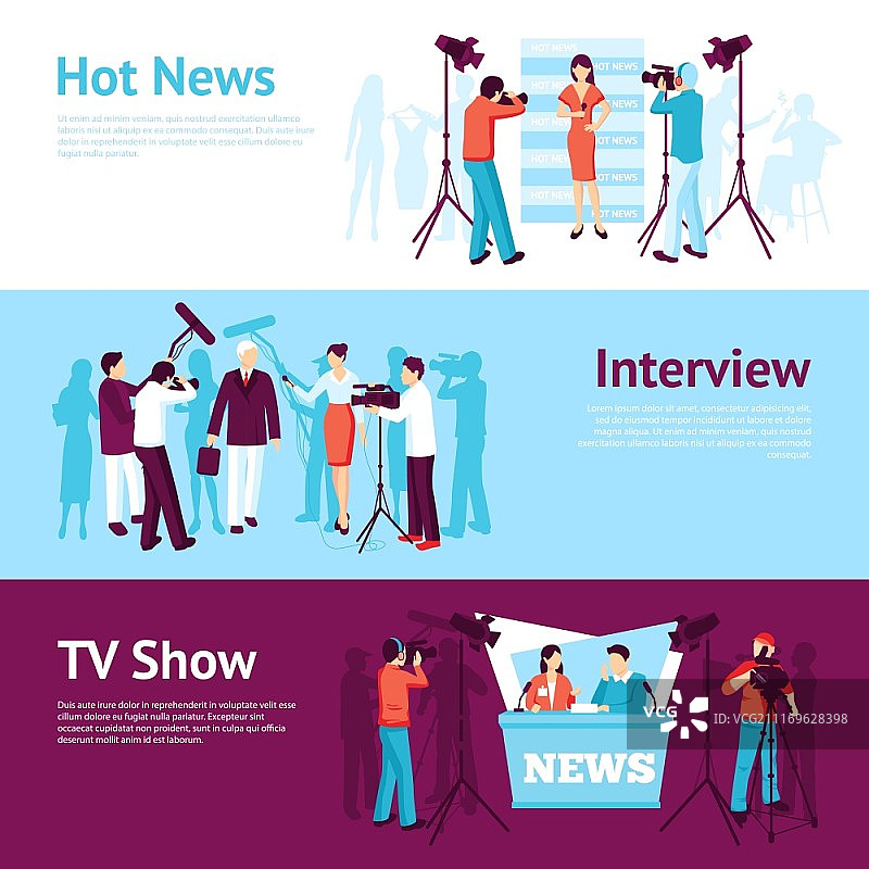 记者新闻媒体banner合集。记者新闻媒体采访电视节目矢量素材图片素材