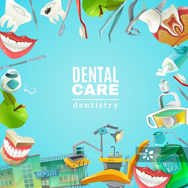 牙科护理扁平框架背景海报图片素材