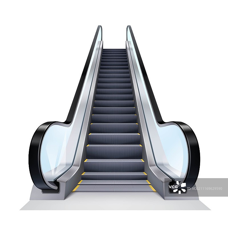 逼真自动扶梯插画，白色背景上逼真隔离的自动扶梯矢量素材图片素材