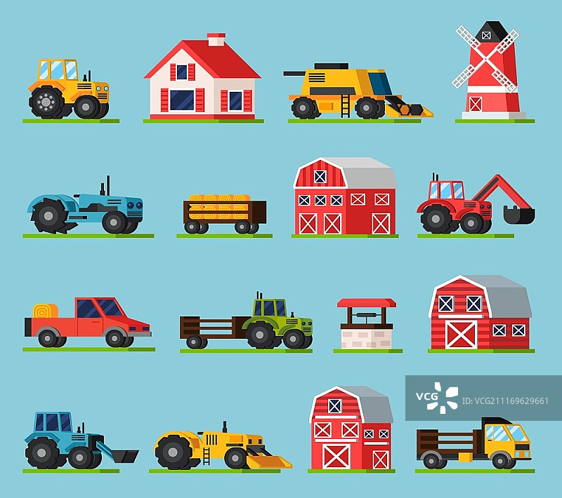 农场正交扁平图标集图片素材