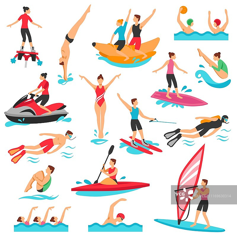 水上运动集合：水上运动图标、矢量素材、装饰及设计图片素材