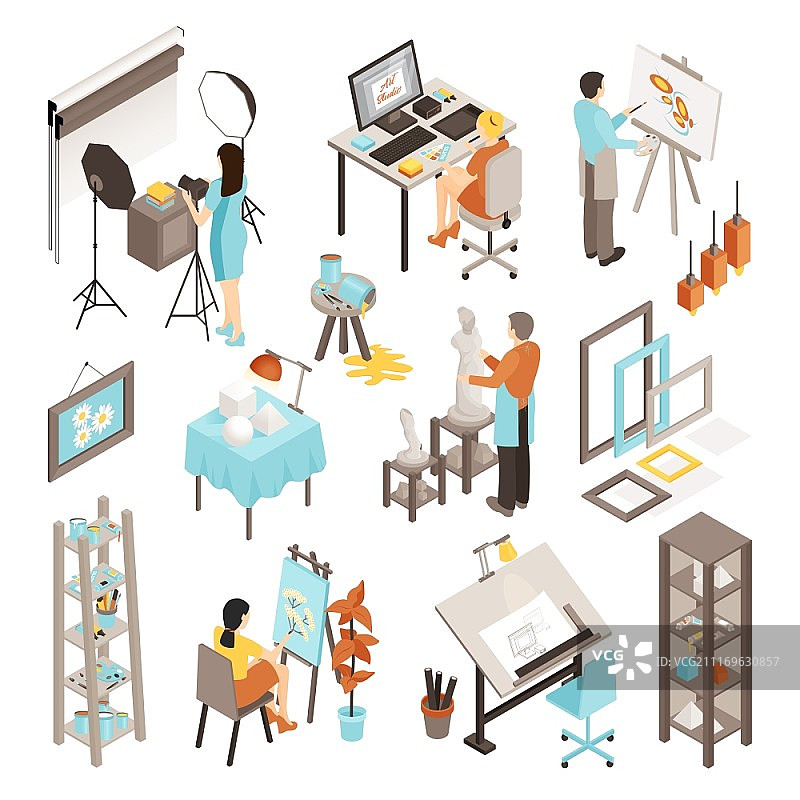2.5D艺术照片设计工作室等距场景素材图片素材