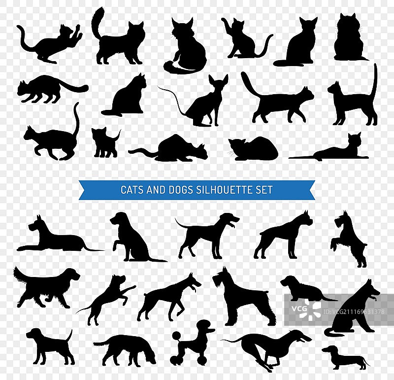 猫狗黑色轮廓剪影合集图片素材