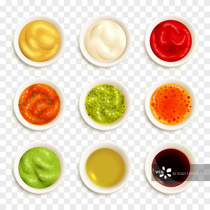 酱汁图标合集：描绘不同酱汁的彩色图标图片素材