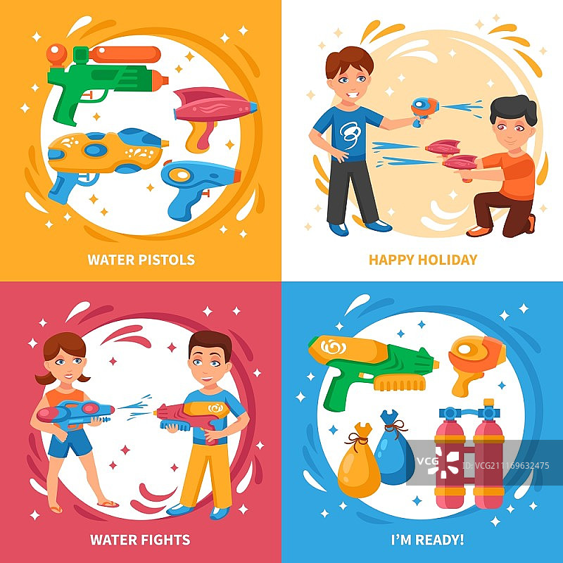 水枪概念图标集：水战与假日符号图片素材