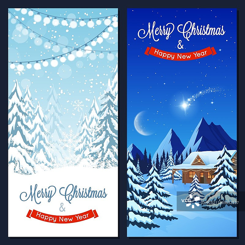 冬季景观房屋树木山脉日夜竖版banner图片素材