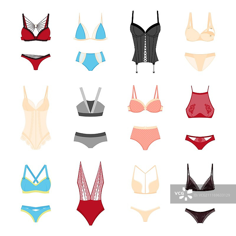 女士内衣套装扁平设计图片素材