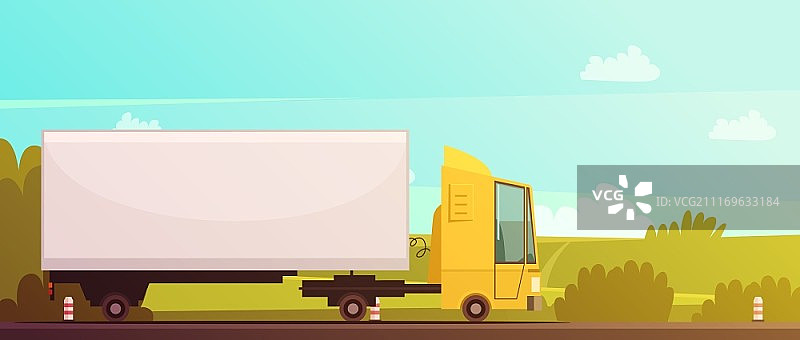 物流配送卡通背景，卡车道路矢量图图片素材