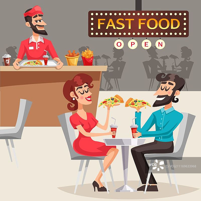 快餐店用餐场景插画图片素材