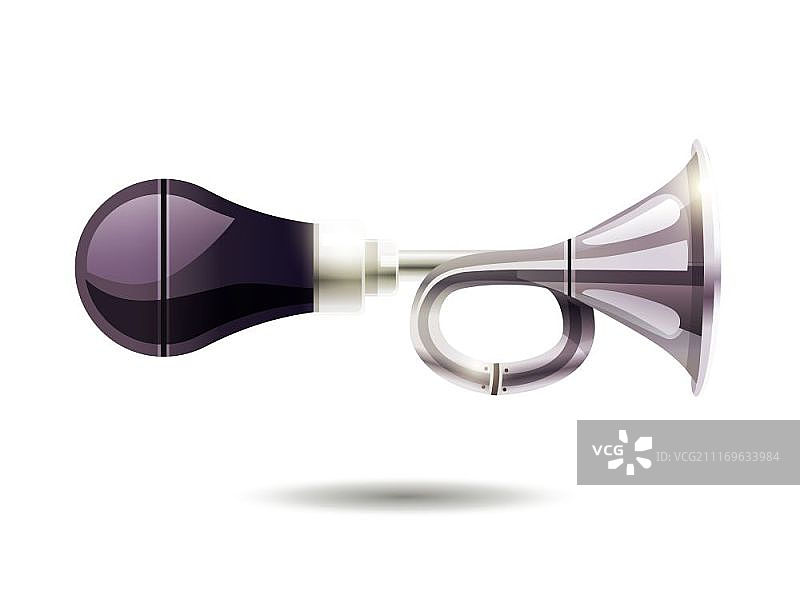 汽车喇叭独立图例。白色背景上的梨形复古风格气动汽车喇叭和压缩机独立矢量图图片素材