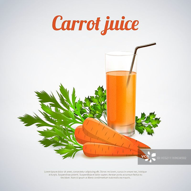 胡萝卜汁插画：一杯带吸管的胡萝卜汁图片素材