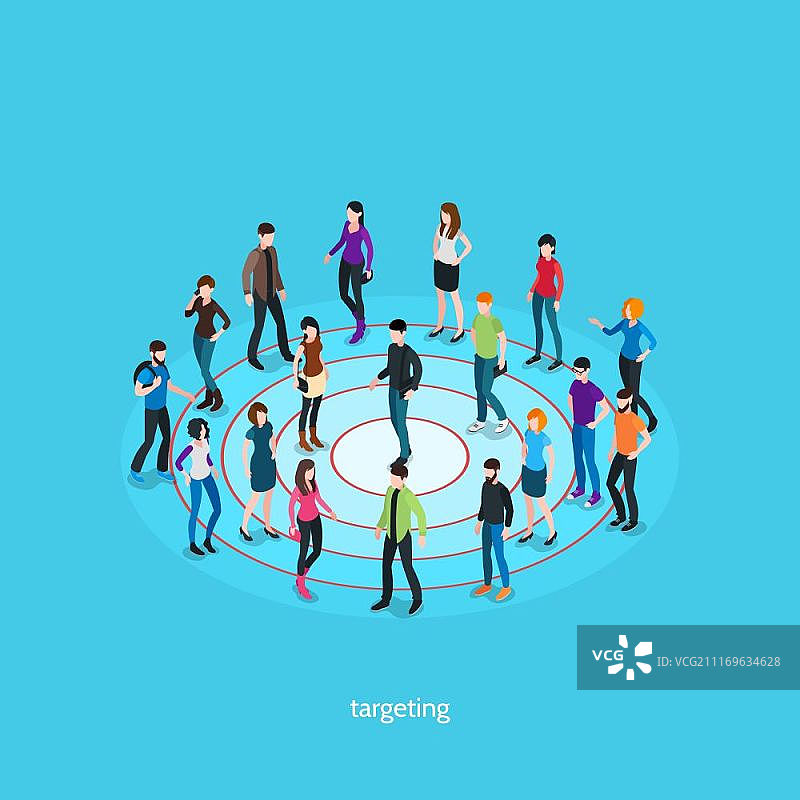 2.5D人群目标模板：中心人物矢量插画图片素材