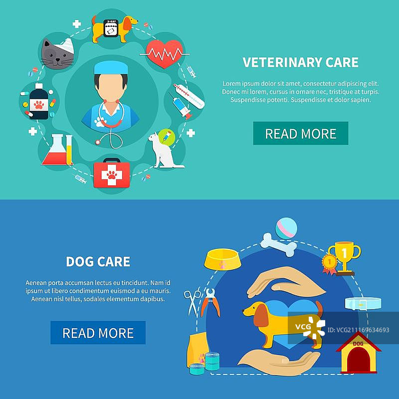 宠物护理banner：宠物狗的兽医护理和配件横幅图片素材