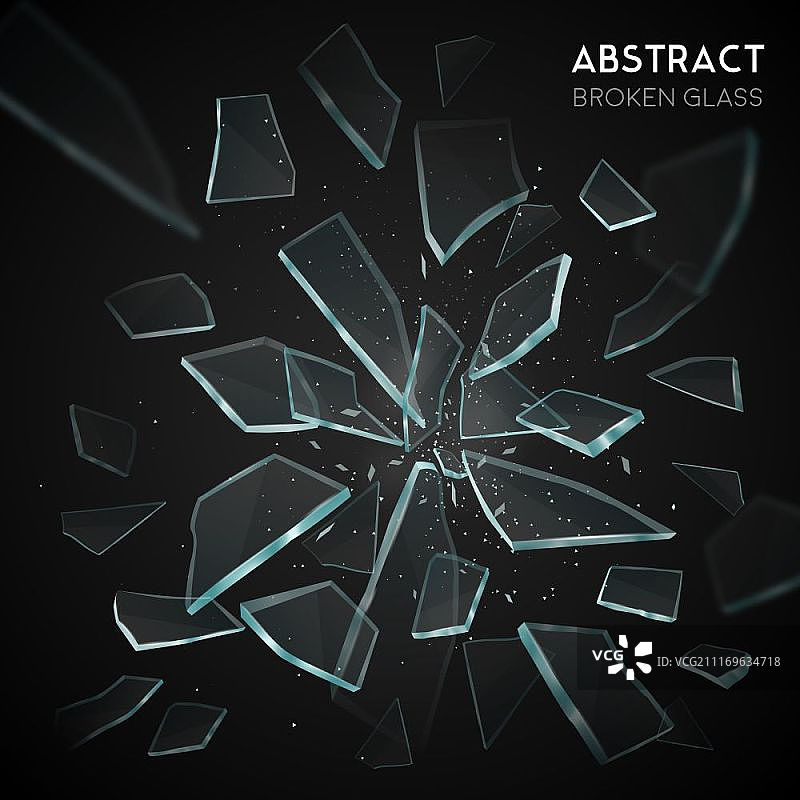 破碎玻璃飞溅碎片黑色背景矢量图图片素材