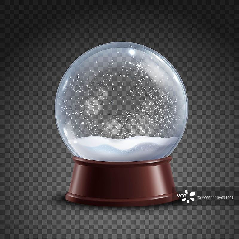 透明背景上的彩色雪景球，带阴影和光效的矢量插画图片素材