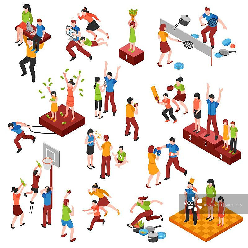 家庭关系图标集：2.5D家庭游戏锦标赛矢量素材图片素材