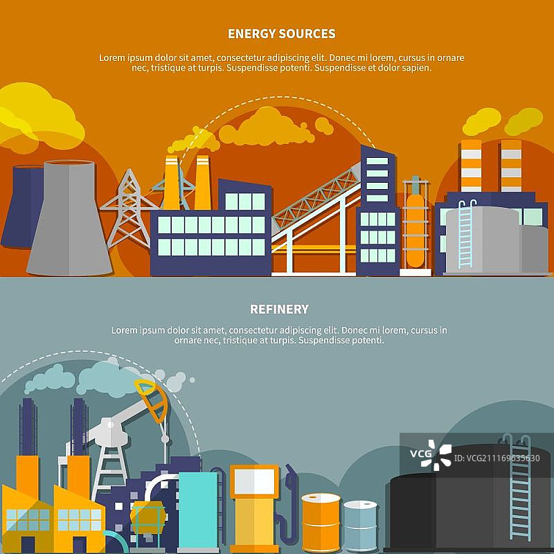 能源和炼油厂行业横幅网站设计抽象矢量插画图片素材