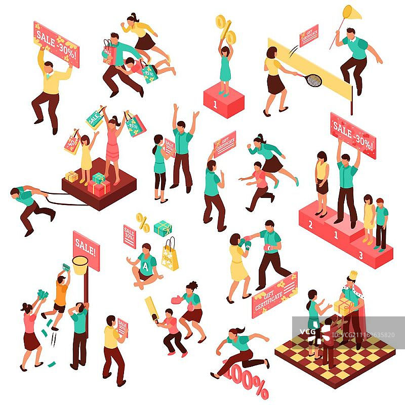 促销人物图标集：人物手持红色banner促销矢量素材图片素材