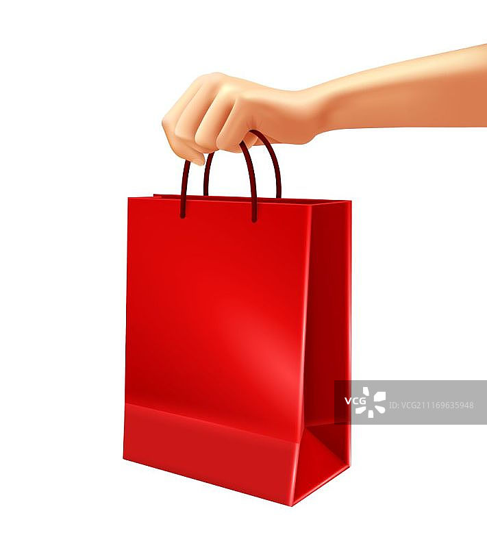 手持红色购物袋插画图片素材