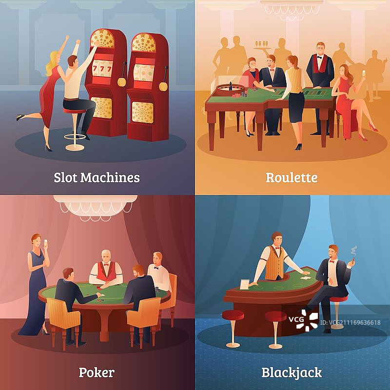 赌场概念图标集：包含轮盘符号的赌博元素图片素材