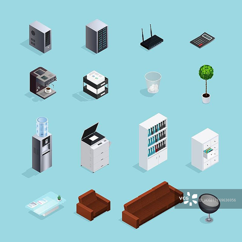 彩色办公用品2.5D图标集，用工具营造办公室氛围的彩色办公用品2.5D图标矢量图图片素材