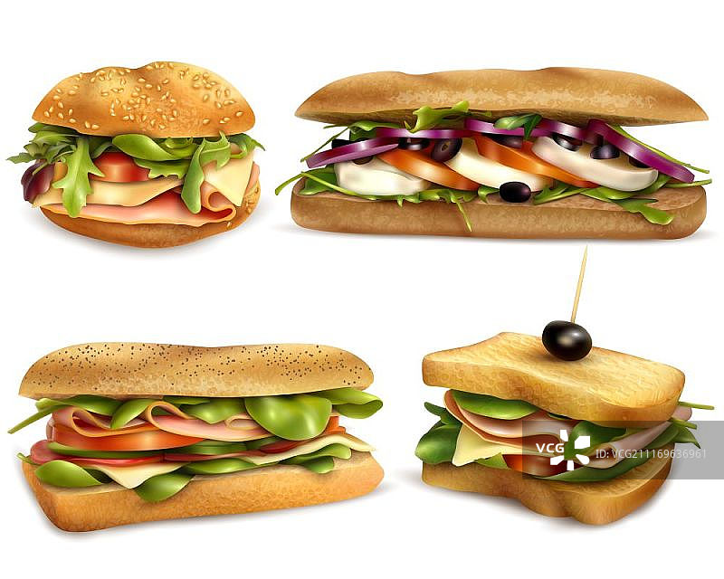 新鲜健康食材三明治写实素材：全麦三明治配奶酪火腿图片素材