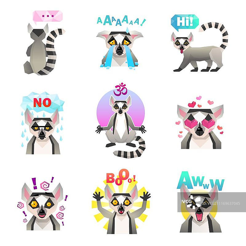 狐猴表情贴纸套装图片素材