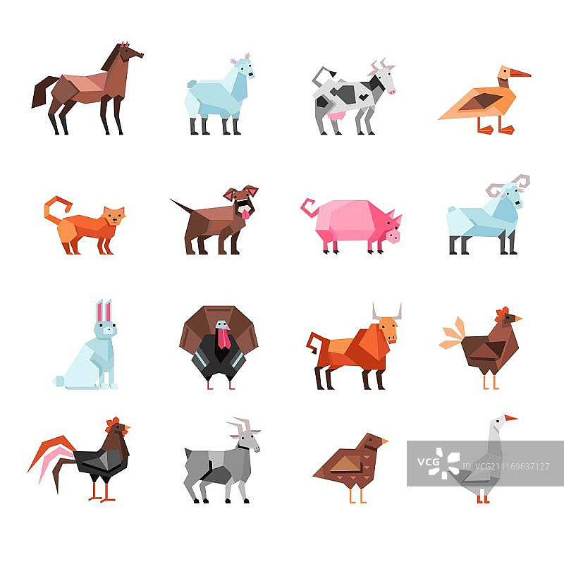 几何农场动物组合，矢量插画图片素材