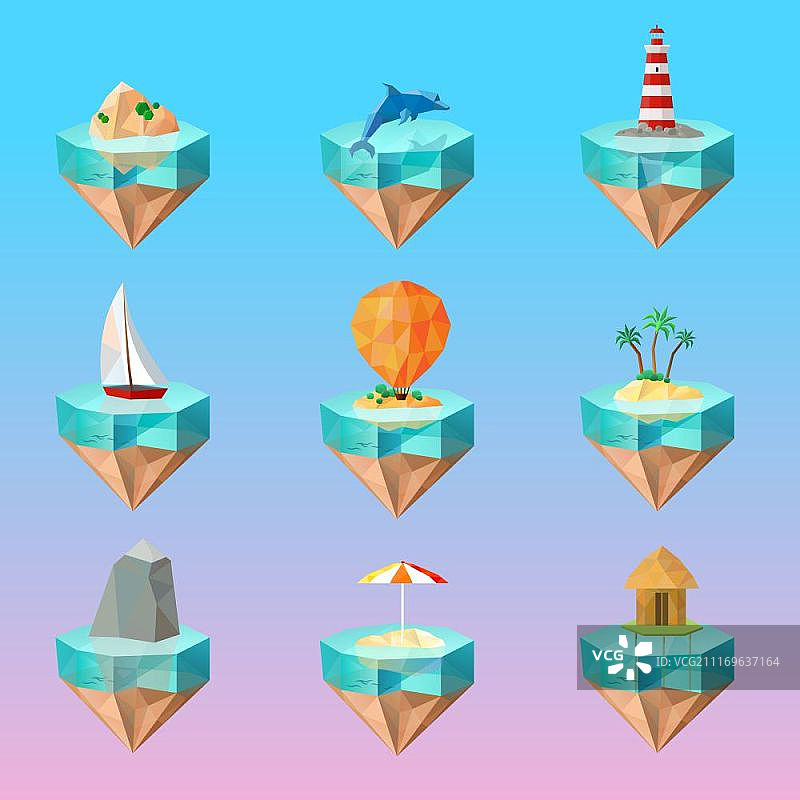 热带岛屿符号多边形图标集图片素材